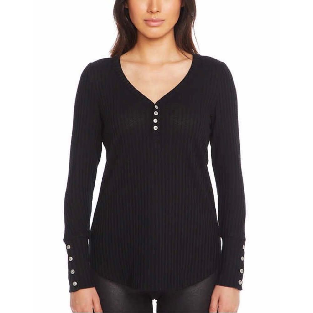 Chaser Button Front Long Sleeve Waffle Thermal Knit Tunic Sweater Top - Picture 14 of 14